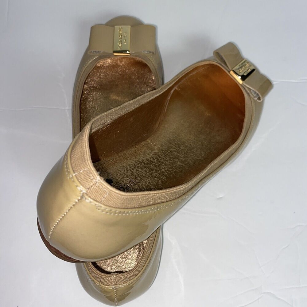 Kate Spade New York Patent Leather Ballet Flats Tan Bow Slip On Shoes 8.5 M - Picture 10 of 13